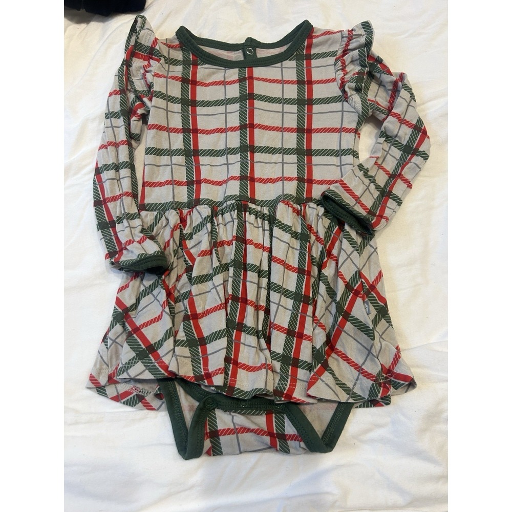 Kyte BABY long sleeve twirl‎ bodysuit in the Hunter Plaid 18-24